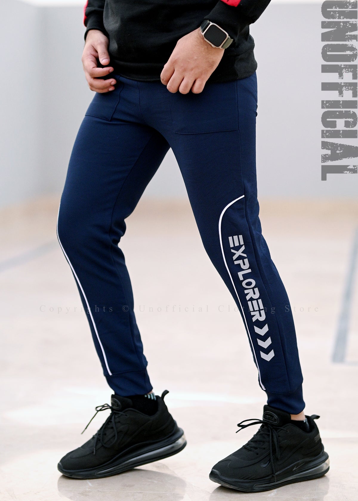 Slim Fit Navy Blue Printed Trouser